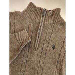 U.S. Polo Assn. Sweater Men's L  Brown Long Sleeve Cable‎ Knit 1/4 Zip Pullover